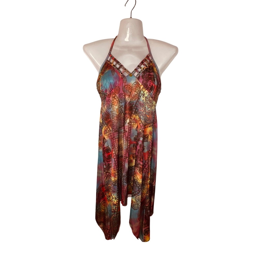 Vintage Y2K Apple Bottoms Paisley Halter Dress Baddie Studded‎ Small Boho Hippie